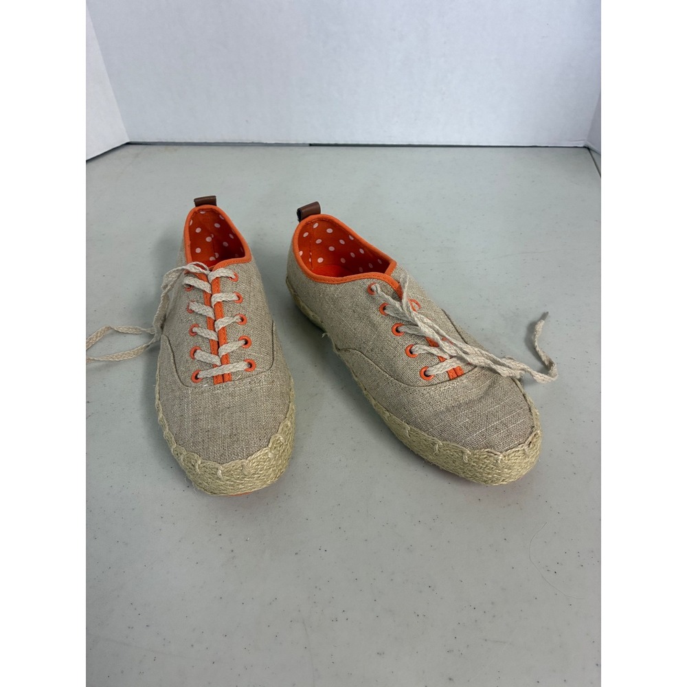 Sonoma Life + Style Womens 9 Tan Orange Linen Espadrille Lace Up Sneakers Flats